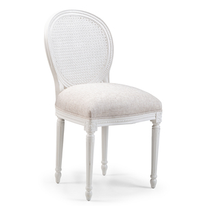 Chaise de salle à manger française Beaumont, bois massif moderne avec assise rembourrée en lin, dossier élégant, garantie de 6 mois pour un usage en appartement - Product Image 3