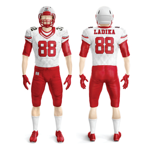 Custom Sublimated American <b>Football</b> Uniform for Men <b>White</b> Red Tackle Twill Team Gear 100% Polyester Short Jersey Pants Outfit - Product Image 1