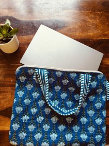 100% pur coton matelassé Durable affaires étui pour ordinateur portable à la main 15 "-17" sac de protection bleu clair imprimé fleuri Fit Protection - Product Image 2