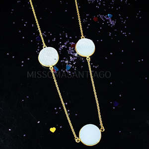 Collar de Gargantilla Fino de Latón con Druzy Acuático al por Mayor, Piedras de 16x16mm, 31.70g - Product Image 4