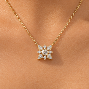 Colgante de Diamante Cultivado en Laboratorio con Corte Redondo, Oro Amarillo de 14K/18K, Collar con Diseño Floral, DEF VVS, Joyería Fina Clásica para Uso Diario, ODM - Product Image 3