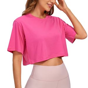 T-shirt court en coton personnalisé avec logo pour femmes, col rond, coupe oversize, t-shirt court vierge pour femmes et hommes 2026 - Product Image 4