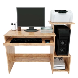 Rubber Wood <b>PC</b> Desk with Integrated Printer <b>Stand</b> & Bookshelf Drawer for Bedroom & Workshop - Product Image 1