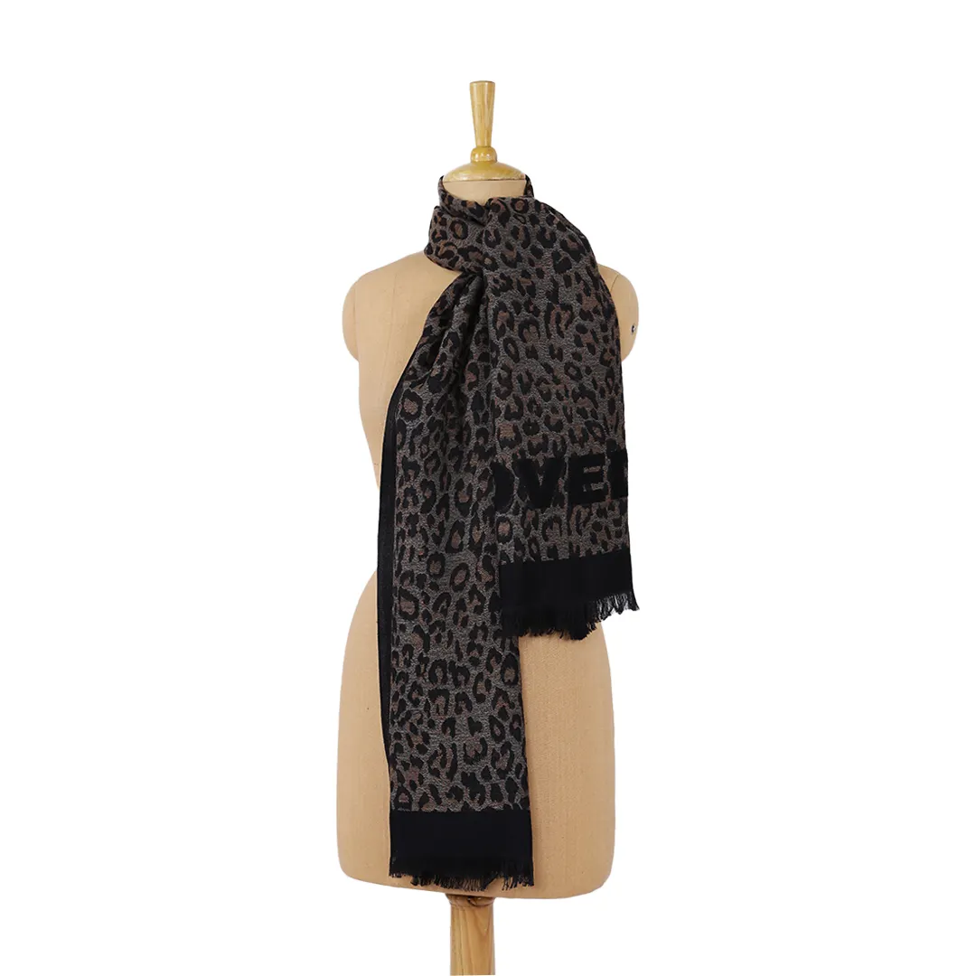 Heiß verkaufender beige brauner Schal mit Leoparden muster für stilvolle Damen Baumwolle Handmade Fashion Leoparden muster Schals & Schal