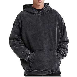 Vêtements pour hommes Pull à capuche en éponge française Acid Stone Wash Vintage Sun Fade Hooded Kangaroo Pocket Drop Shoulder Plus Size Hood - Product Image 2