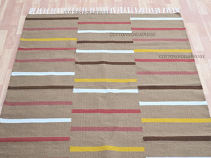 Tapis moderne tissé à la main à rayures brunes Kilim en laine Tapis moderne pour salon chambre à coucher salle à manger - Product Image 2