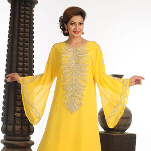 Caftan En Georgette Jaune Au Travail Zari - Product Image 1