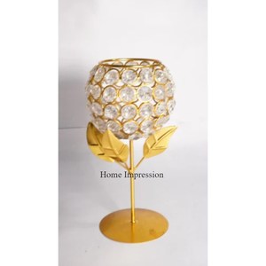 Grand porte-bougie perlé en cristaux de forme ronde et porte-bâton de cire pour centres de table et fournitures de foudre de décoration de mariage - Product Image 6