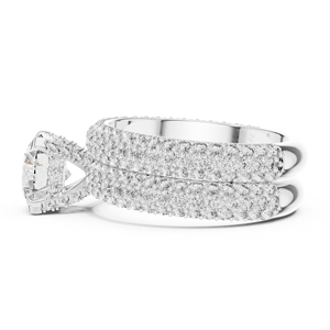 Bague de Fiançailles de Luxe en Or Blanc 18 carats Certifié, Plaqué Rhodium, Double Bande, Sertie Pavé de Diamants de Laboratoire 1,5 carat avec Halo – Cadeau de Saint-Valentin - Product Image 3