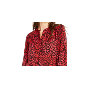 NY Collection Top da donna in chiffon rosso con maniche a vescovo, stampato, con scollo a V, stile casual, taglia Petite XL - Product Image 2