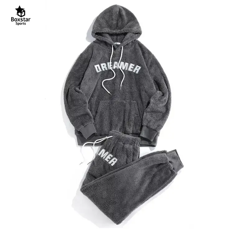 Custom As Per Order List New Style 2 Piece Set Oversized Velvet Soft Pullover Men's Hoodies Grey Plain Gymnastics Tracksuits