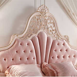 เตียงนอนคู่สไตล์ยุโรป ทำจากไม้เนื้อแข็ง สำหรับห้องนอนใหญ่ แต่งงานได้ แกะสลักลายทอง สีชมพูสไตล์เจ้าหญิง ตกแต่งทั้งหลัง แบบใหม่สั่งทำพิเศษ หรูหราเบาๆ - Product Image 3