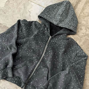 Ropa de calle de alta calidad, estampado Vintage, lavado ácido desgastado, diamantes de imitación, Sudadera CON CAPUCHA DE Color personalizado, sudaderas con cremallera para hombres y mujeres - Product Image 6