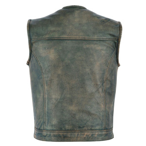 Gilet de moto respirant en cuir véritable pour hommes, col en V, fermeture à glissière, vêtements d'extérieur de style de rue, tailles personnalisées, couleurs pour l'automne - Product Image 5