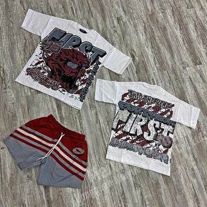 Camisas y pantalones cortos de estilo callejero para hombre personalizados, pantalones cortos de algodón de cintura media y Conjunto de camiseta de sublimación para hombres y mujeres - Product Image 6