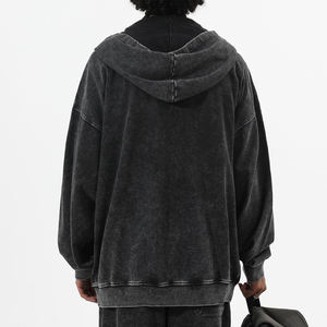 Venta al por mayor 100% algodón ropa casual Hombre cremallera ácido lavado sudaderas con capucha de alta calidad de los hombres deportes cremallera Sudadera con capucha para la venta - Product Image 3