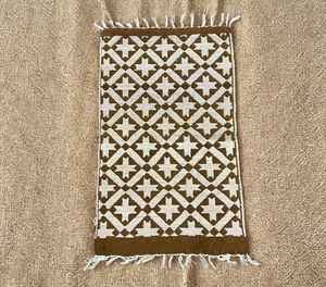 Tapis en laine brun et blanc fait main, géométrique, diamant, étoile, treillis, moderne, bohème, salon, style vintage - Product Image 4
