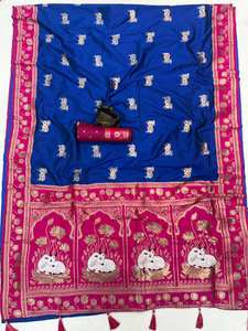 Mercado Textil de Surat, Proveedor Mayorista de Saris, Paithani Sadi con Sensación de Seda de Lichi Suave, con Borlas en el Pallu y Blusa Sin Coser - Product Image 6