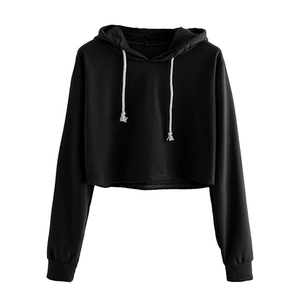 Sweat à capuche manches longues surdimensionné et personnalisé Pull pour femmes Couleur noire Crop Top Short Sports Sweat à capuche court pour femmes - Product Image 1