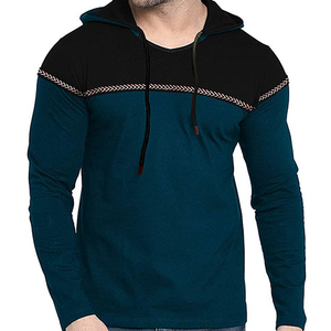 2025 Laetst Style Slim Fit Teal/Black Color Block Hoodie para hombres Casual Pullover con costuras decorativas MOQ bajo al por mayor - Product Image 1
