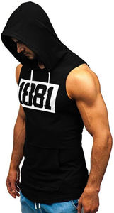 Sweat à capuche d'entraînement en coton de haute qualité pour hommes, débardeurs unis à impression personnalisée avec coupe musculaire, conception sans manches, méthode de tissage tricoté - Product Image 2