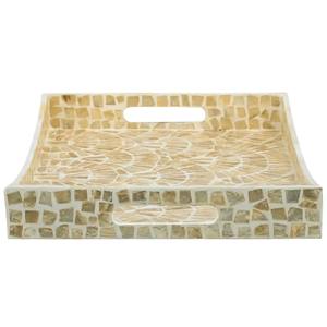 Bandeja de Nácar Natural Beige con Incrustaciones de Concha, Bandejas Decorativas Curvas para Servir, Bandejas de Lujo Hechas a Mano para Sala de Estar y Dormitorio - Product Image 4