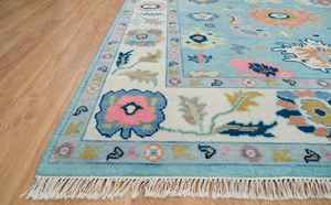 Alfombra de lana anudada a mano Oushak de lana azul personalizable, juego de alfombras tradicionales de estilo turco moderno para sala de estar, habitación de niños - Product Image 5