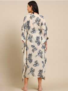 ชุดเดรสคลุมผ้าฝ้ายพิมพ์ลายดอกไม้สำหรับผู้หญิงชุดคาฟตันคอตตอนลายดอกไม้ฟรีไซส์/คาฟตัน - Product Image 2