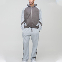 Conjunto Deportivo de Punto para Hombre, Diseño Color Block, Térmico, para Otoño, 100% Algodón, con Capucha y Cierre Frontal, Estilo de 2 Piezas