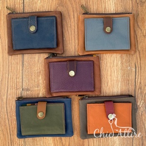 Mini monedero de cuero reciclado hecho a mano, tarjetero, billetera de bolsillo frontal delgada para tarjetero de mujer - Product Image 1