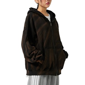 Sweat-shirt à capuche zippé délavé à l'acide pour femme, 450 GSM, coton, style décontracté urbain, personnalisable, OEM, marque privée, fabricant d'usine - Product Image 3