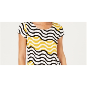 T-shirt stampata da donna Alfani stile Y2K Wave City gialla taglia XS XXS corta traspirante in cotone poliestere jersey con pizzo - Product Image 5