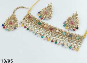 Indan vente en gros 2024 dernière mode traditionnelle plaqué or perle collier ras du cou ensemble pour les femmes - Product Image 5