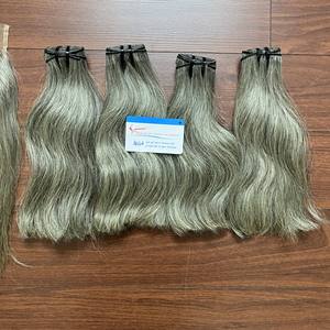 Mèches de cheveux raides, remy, naturel, gris, trame de machine, doux, brillant, droit, gris - Product Image 3