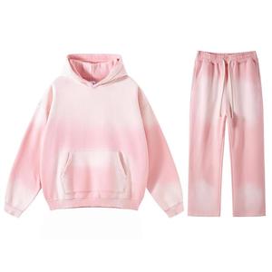 Survêtements évasés personnalisés avec lavage à l'acide fermeture éclair 500 GSM combinaison de jogging à jambe droite survêtement en détresse ensembles de sweats à capuche et pantalons de survêtement pour hommes - Product Image 3