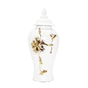 New White Ginger Jars With Floral Jars <b>Set</b> of 3 - Product Image 2