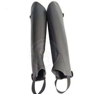 Demi-chaps en cuir avec fermeture à glissière complète et panneau élastique pour l'équitation - Product Image 4