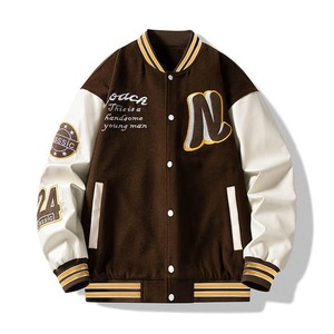Vente en gros de veste universitaire personnalisée pour hommes et femmes High Street Varsity Jacket Thin Stand Collar College Baseball Bomber Letterman Look Streetwear - Product Image 4