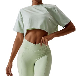 Camiseta Corta de Algodón para Mujer al por Mayor, Diseño Liso Transpirable con Cuello Alto, Corduroy Ecológico con Patrón 3D 2026 - Product Image 1