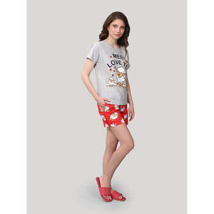 Conjunto de Pantalones Cortos Rojos 100% Algodón, Tela Jersey Informal, Suave - Product Image 6