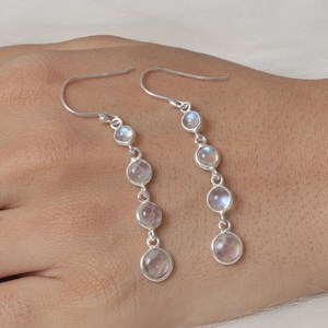 925 Sterling Silver Rainbow Moonstone Gemstone Boucles d'oreilles faites à la main Fashion Drop Boucles d'oreilles avec Cabochons Bijoux - Product Image 5