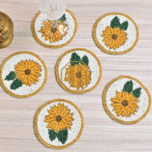 Posavasos con cuentas en forma de girasol hecho a mano, posavasos decorativos para cocina, mesa de comedor, soporte para taza de té y café, proveedor mayorista a granel - Product Image 3