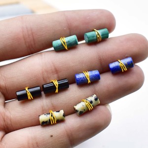 Pendientes de Tubo de Jaspe Dálmata, Joyería de Piedras Preciosas Envueltas en Alambre, Pendientes Minimalistas de Ónice con Piedra de Nacimiento - Product Image 5