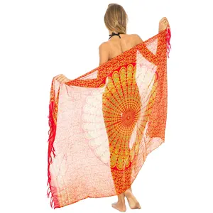 Toptan Boho dijital baskı Beachwear Mandala baskı yaz plaj bikini cover up Wrap Sarong havlu