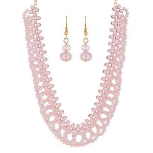 Urthn 1111233B Pink Crystal <b>Beads</b> Statement Necklace <b>Set</b> 18K Gold & Rhodium Plated Brass Jewelry for Ladies Perfect Gift - Product Image 1