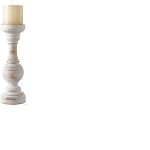 เชิงเทียน, เชิงเทียนไม้สีขาวขนาด 11 นิ้ว, เชิงเทียนสไตล์ฟาร์มเฮาส์สำหรับเทียนทรงกระบอก, เชิงเทียนไม้ตกแต่ง - Product Image 1
