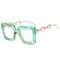 Lunettes carrées à chaîne pour femmes, anti-lumière bleue, motif floral tendance, nouvelle collection 2024, monture de lunettes surdimensionnée