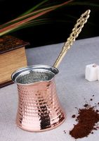 Pot à café en cuivre turc fabriqué à la main Design traditionnel 2025 avec poignée en laiton orné pour un brassage authentique et riche