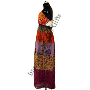 Vestido Largo Maxi Boho de Seda Reciclada Ecológica para Mujer, Talla Única, Estilo Hippie para la Playa, con Cintura Elástica - Product Image 5