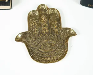 Plateau en bronze avec signe de la main de Hamsa, organisateur de maquillage, organisateur de soins de la peau, décoration en laiton, plaque en bronze, plateau de décoration unique, cadeau pour la mère - Product Image 3